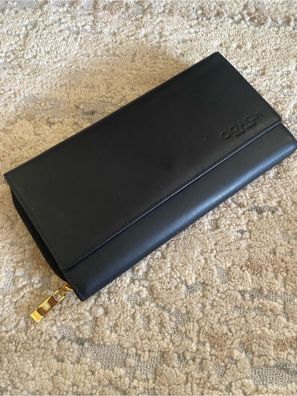 Coach Black Leather Wallet Tri Fold Classic Plain